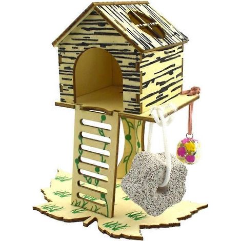 Maison de nidification en bois pour hamster, habitat pour petits animaux, jouet en bois naturel - E- (1/5)