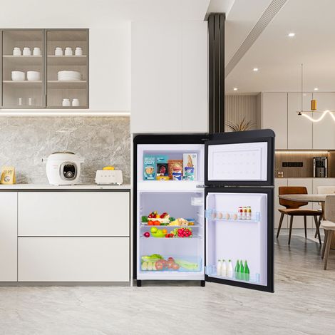 Réfrigérateur rétro double porte 72L total 21L congélation 120 kWh / an LED disponible en plusieurs couleurs