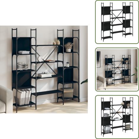 The Living Store Bibliothèque noir 155,5x24x166,5 cm bois d'ingénierie - Bibliothèque - Étagère Murale - Meuble Rangement - Bibliothèque Design - Rangement Intérieur (1/5)