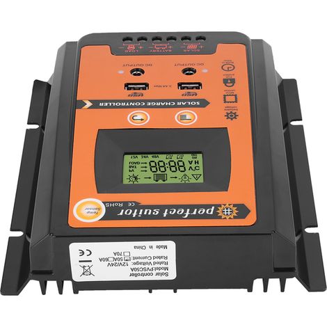Contrôleur de charge solaire 12V/24V 50A PWM MPPT compact, régulateur panneau solaire batterie, écran LCD double USB (1/5)