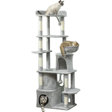 Arbre à gratter pour chat, Hauteur 170 cm, 5 Niveaux, 3 Plateformes, 2 Grottes, 1 Tunnel (1/5)