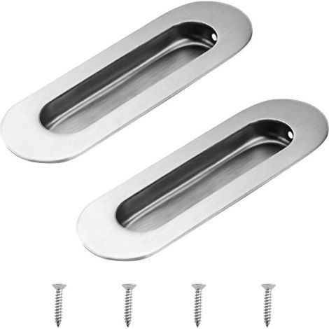 (2pcs) Black Stainless Steel Oval Recessed Sliding Door Handles for Drawer Cabinets (1/3)