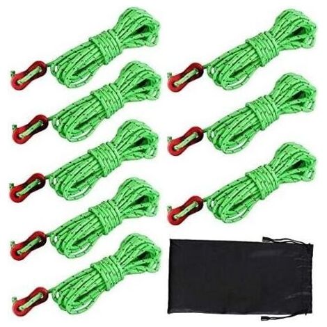 PA Dadabig 8PCS Corde Tente Camping avec Tendeurs de Tente, Corde de Tente Réfléchissante Corde Camping Corde en Nylon pour Le Camping Randonnée Auvent Tente, 4mm4m (1/4)