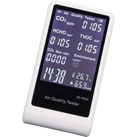 Capteur Qualité Air 7 en 1 Écran Numérique Alarme Auto pour Maison Intérieur Surveillance CO2 TVOC HCHO avec Batterie (1/5)