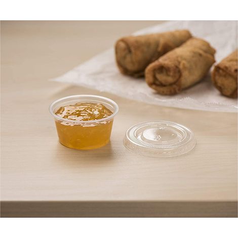100 gobelets jetables en plastique pour shots de gelée, avec couvercles et récipients à condiments (1/5)