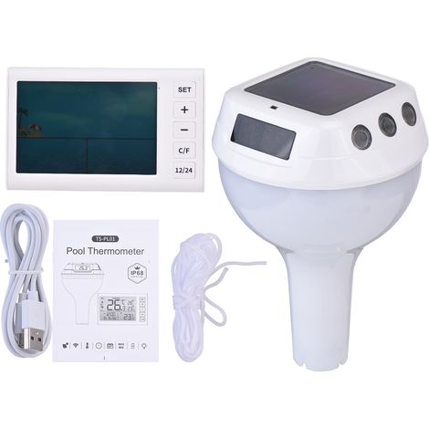 Ortviai Thermomètre solaire pour piscine flottant TS-PL01 blanc avec éclairage RGB et affichage température piscine/intérieur (1/5)