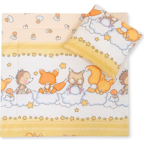 Couverture pour poussette avec couette et oreiller - Motif animaux de la forêt couleur crème (1/2)