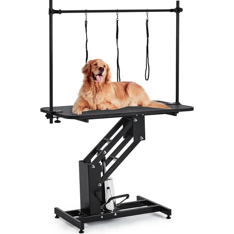 Table de toilettage hydraulique professionnelle pour chiens et chats - Hauteur réglable 55-98 cm - Plateau antidérapant facile à nettoyer - Cadre acier robuste, levage silencieux - Capacité 180 kg - U (1/5)