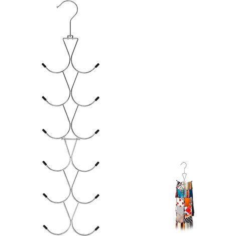 Scarf Hanger,Scarf Holder with 12 Compartments Tie Holder Hooks for Wardrobe Storage Space Saving for Shawls and Accessories for Scarves,Shawls,Belts and Ties (Silver) (1/5)