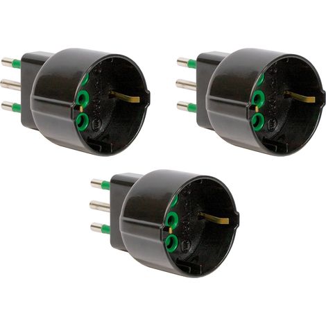 FANTON 82121-B3 -set 3 pz adattatore da spina piccola bipasso 10A a schuko 16A presa italo/tedesca colore nero
