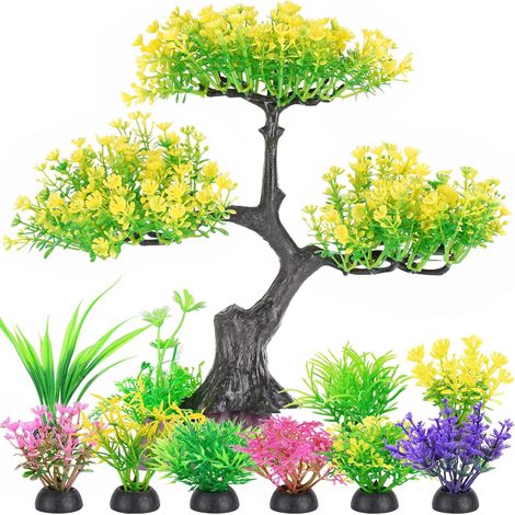 Albero Artificiale per Acquario Giallo Set con Cespugli Colorati (1/4)