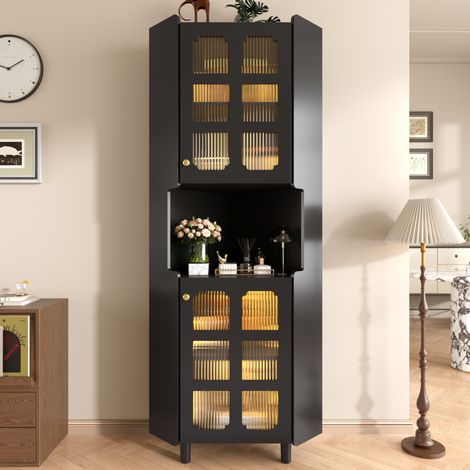Meuble rangement d’angle LED 63,5x157,5 cm MDF noir HAVRYA (1/5)