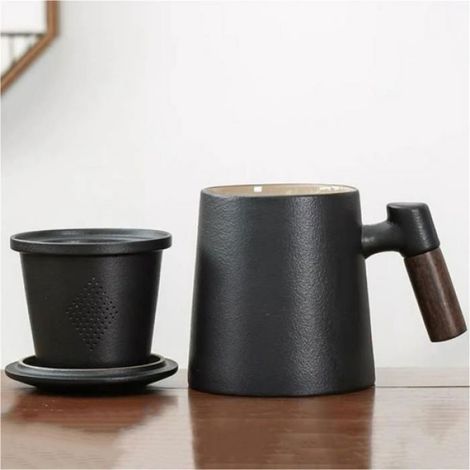 Mug en CéRamique Thé Eau SéParation Bulle Tasse Maison Ceinture PoignéE Filtre Fuite de Thé avec Couvercle Drinkware Type Forme