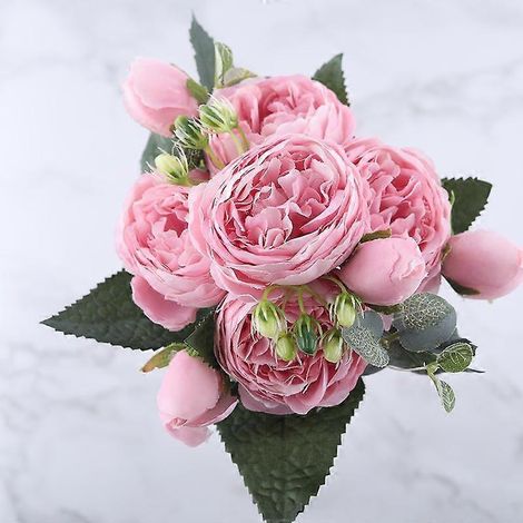 Bouquet de pivoines artificielles en soie rose poudré de 30 cm, 5 grosses fleurs, décoration de mariage économiquerose (1/5)