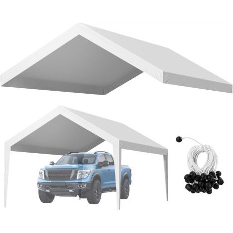 Toldo de Repuesto para Cochera de 6,09 x 3,65 m, Carpa de Garaje para Coche Tela de Polietileno Resistente a los Rayos UV, para Cubrir Vehículos, Maquinaria Agrícola, Blanco, Marco No Incluido (1/5)