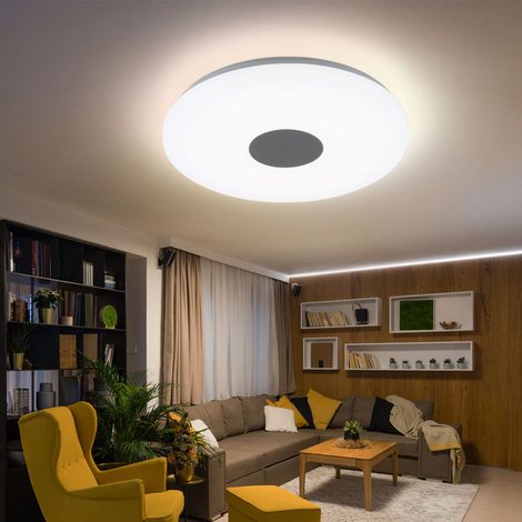 Deckenleuchte Deckenleuchten Wohnzimmer Deckenlampe LED in runder Form, Chrom mit Acrylschirm, 1x LED 18W 1260 lm warmweiß, 37,5 cm (1/5)