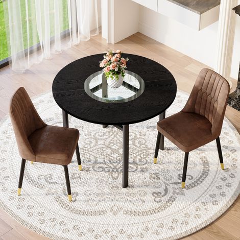 DESMIU Table de salle à manger ronde avec 2 chaises et étagère en verre, pour salon et salle à manger (1/5)