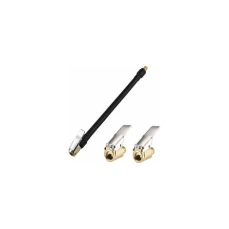 Manguera de inflado de neumáticos negra de 20 cm, manguera de aire flexible con 2 bombas de inflado y adaptadores para inflar neumáticos de coche - Crezuo