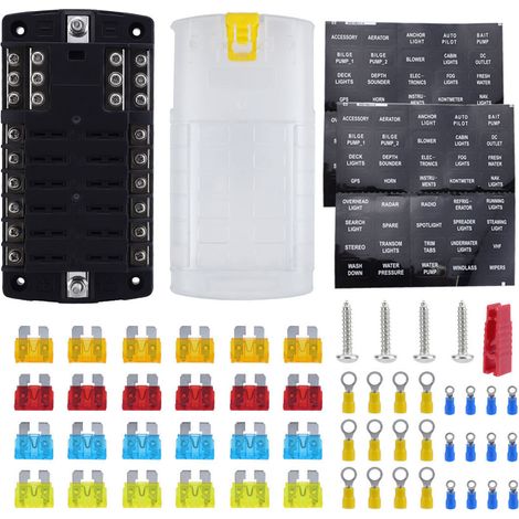 Boîte fusibles 12 voies avec couvercle LED – 24 fusibles bornes panneau isolé support étanche poussière, protection (1/5)