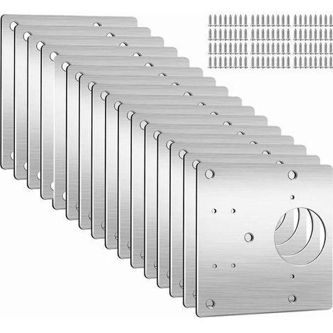 Piastra di riparazione da 16 pezzi, piastra di riparazione per cerniere, piastra di montaggio per cerniere, 90 x 90 mm, 5 fori, acciaio inox, argento, per mobili e scaffali (1/5)