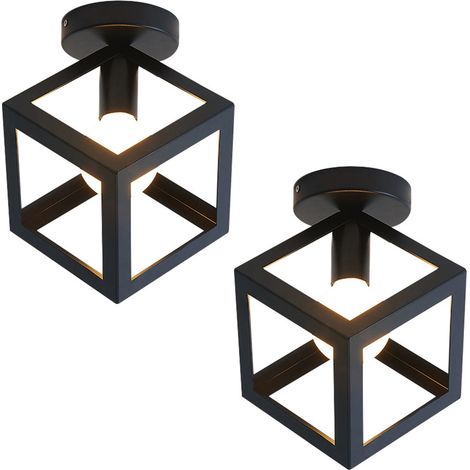 (2X)Lampe De Plafond En Forme De Cube Luminaire Plafonnier Moderne Plafonnier Rétro Vintage Noir