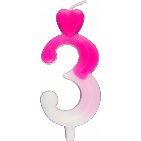 Herzkerze Nr. 3, Rosa und Weiß, 6,5 cm
