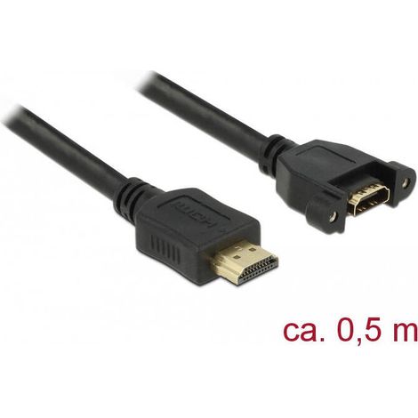 DELOCK Cable HDMI-A Stecker - Conector HDMI-A para montaje en pared 4K 30Hz 0.5m (1/2)