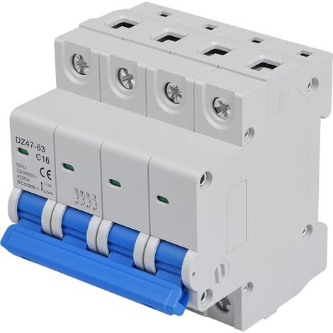 4P 16A 400V DZ47-63 Disjoncteur Miniature 4 pôles Interrupteur d'air 6KA 50Hz Montage sur rail DIN Déclenchement en cas de surintensité Interrupteur magnétothermique automatique 4 module (1/5)