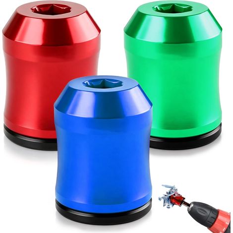 Lot de 3 Magnétiseurs d'Embouts de Tournevis en Alliage d'Aluminium, Anneau Magnétique Porte-Vis pour Perceuse et Visseuse à Choc, Outil de Magnétisation Amovible pour Travaux de Bricolage (1/5)