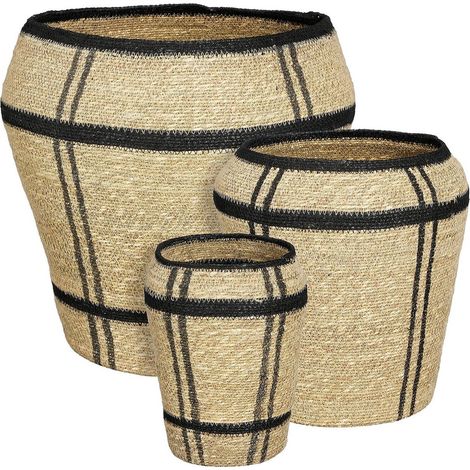 Lot de 3 paniers de rangement en jonc de mer marron clair et noir - PANGIVO (1/5)