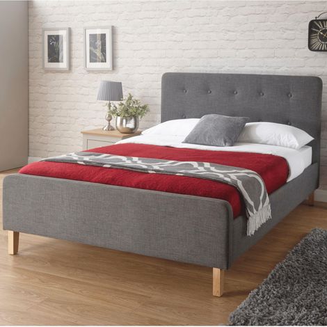 Ashbourne Charcoal Grey Small 4ft Double Bed Fabric Upholstery Sturdy Wood Frame (1/5)