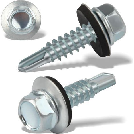 60 Pcs Vis Autoforeuse Métal 6,3 X 25 mm Inox Bac Acier Toiture Taraudeuses Tôle Trapézoïdale Tête Hexagonale Rondelle Étanchéité Galvanisées Argenté (1/4)