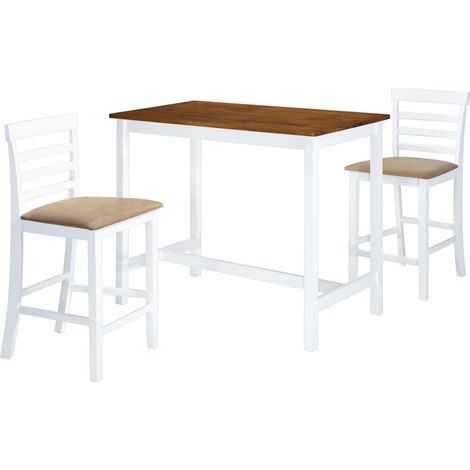 Ensemble Table de bar + 2 Chaises de bar - Table Haute avec 2 Tabourets Bois massif Marron et blanc BV128454 - BonneVie (1/5)