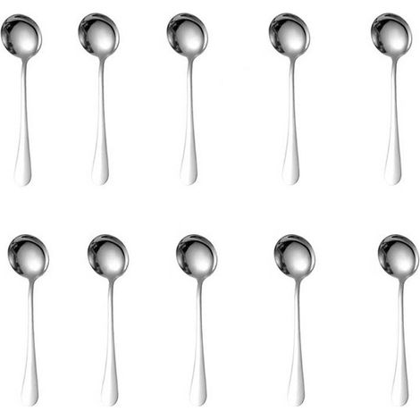 Juego de 10 cucharas redondas de acero inoxidable, Cuchara redonda de acero inoxidable, Cubiertos de postre, 17  4,5 cm, Plateado (1/5)