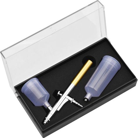 Kit d'Aérographe avec Compresseur Set Dual-Action 5 Pression Régulée 25PSI Max 2 Cups ABS/Métal 0.4mm Blanc/Noir/Verte (1/5)