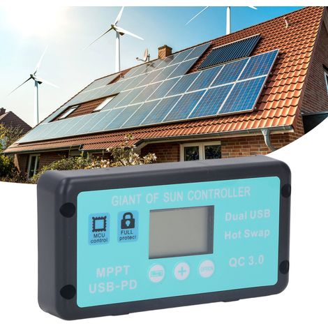 Controlador MPPT de 40 A y 12 V/24 V – Controlador de carga solar profesional con pantalla LCD y USB PD QC3.0 – 13,5 x 7 x 2,5 cm, aluminio (1/5)
