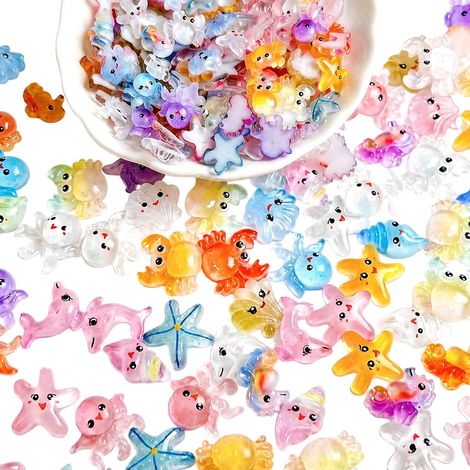 Lot de 150 figurines d'animaux marins miniatures en résine - Multicolores - Petits animaux marins - Décoration pour aquarium, mini jardin (1/5)