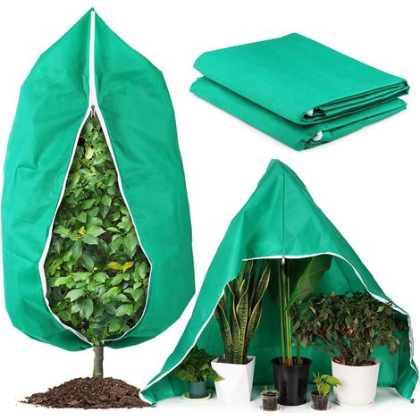 Housse de Protection Végétale 200x240cm, Couverture d'Hiver Épaisse en Tissu Non Tissé Vert avec Cordon de Serrage et Fermeture Éclair, Anti-Gel et Imperméable pour Plantes, 5 pièces (1/2)