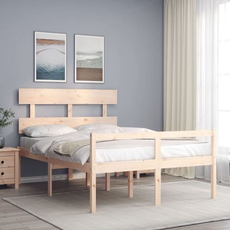 Lit adulte Contemporain avec tête de lit  Cadre de lit 140x190 cm bois massif 73053 (1/5)