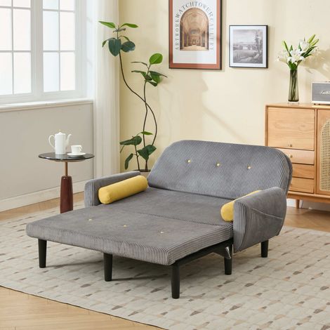 FloraGrace Multiform canapé modulable, velours côtelé gris, dossier réglable, 2 coussins ronds, 2 colis (1/5)