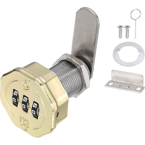 1 serrure à came à combinaison, serrure en métal sans clé à 3 chiffres avec cylindre de 2,5 cm pour portes d'armoire, tiroir, boîte aux lettres, doré (1/5)
