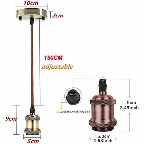 Douille E27 - E27 Lustre Suspension Culot De Lampe - Avec Fil Tressé De 1 - Edison Retro Suspension Lampe - Pour E27 Ampoule - Or Rose (1/5)