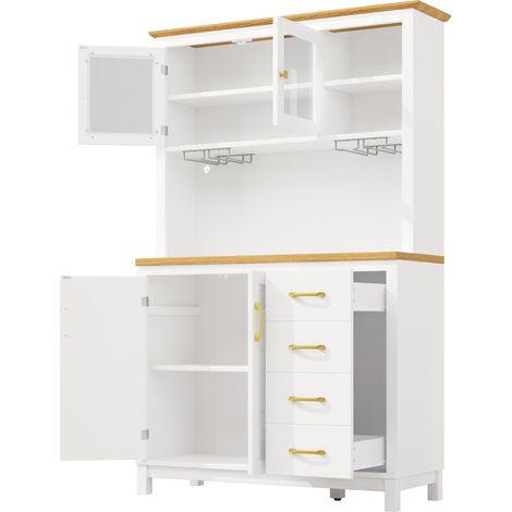 Buffet avec 4 portes, éclairage LED intégré, MDF blanc, 105.5x40x180 cm, style campagne (1/5)