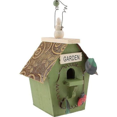 Vogelhaus aus Holz im Landhausstil, Blockhütte, hängendes Vogelhaus für den Außenbereich (grün) (1/5)