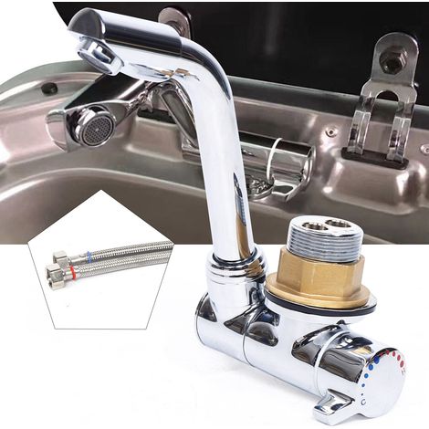 Robinet pliant caravane 180° vertical 360° horizontal - Lave-mains cuivre chromé à col de cygne - Pour camping-car, bateau, cuisine - G1/2 (1/5)