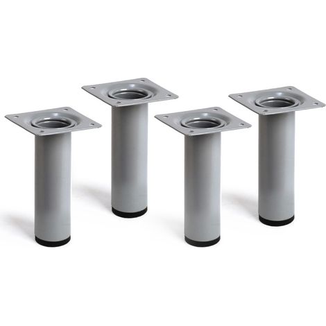 Juego de 4 patas de acero cilíndricas con una altura de 100 mm y acabadas en cromo mate líquido. Dimensiones: 30x30x100 mm -