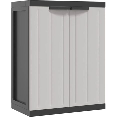 Armario de almacenamiento exterior compacto de diseño para jardín 65 x 37 x 85 cm con estante ajustable en PP gris 020047409 (1/5)