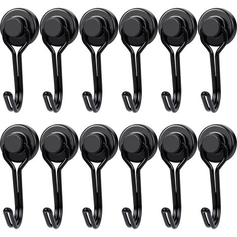 Lot de 12 crochets magnétiques pivotants 30 LB en néodyme robustes pour réfrigérateur cabine de croisière 2,36" noir (1/5)