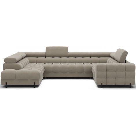 Canapé panoramique convertible FACTORY 3 places beige – angle gauche avec coffre – version 3 (1/5)