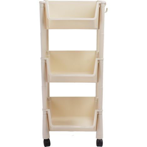 Étagère mobile verticale 3 niveaux à roulettes, chariot coulissant gain de place pour bureau et salle de bain, facile à installer en PP (1/5)